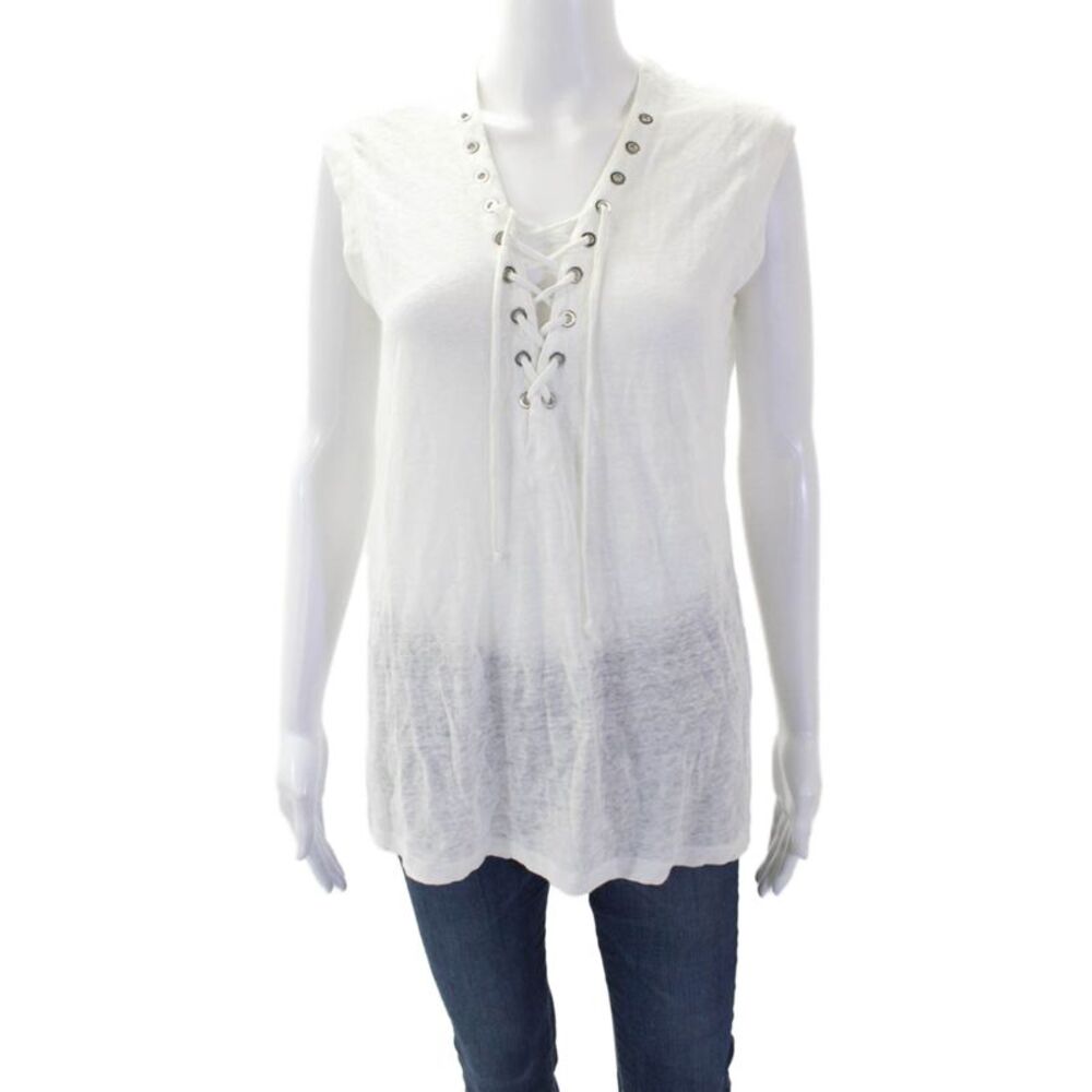 IRO Jeans Womens Linen Lace Up V-Neck Sleeveless Blouse Top White Size XS